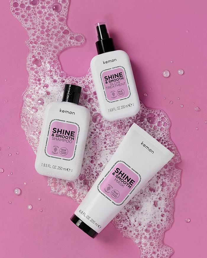 Produktserie des Glass Hair Trend: Spiegelglanz mit Kemon Shine & Smooth