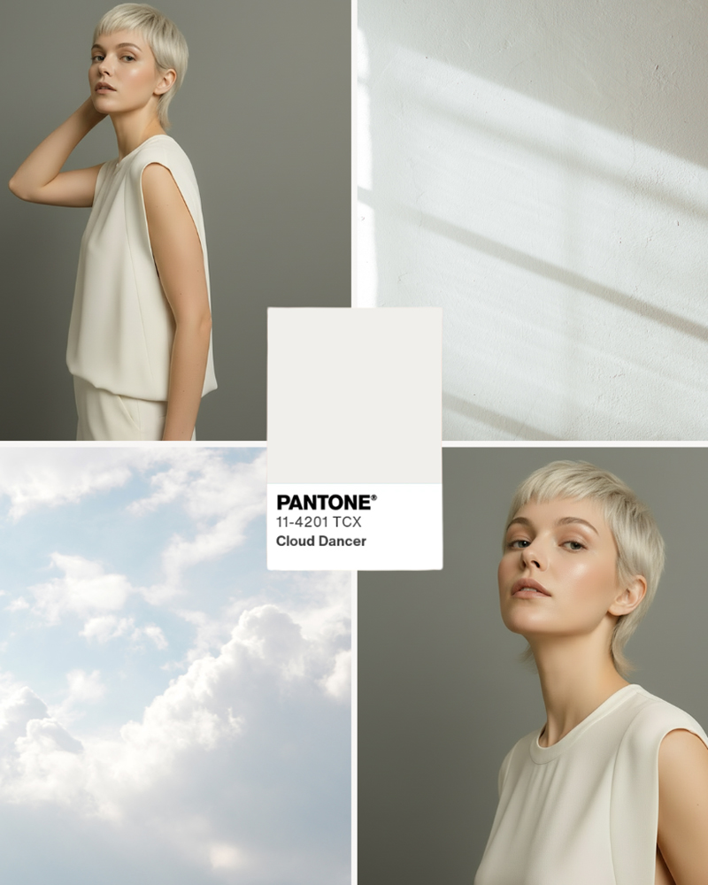 Cloud Dancer von Paul Mitchell – Haarfarbe des Jahres 2026: cremiges Weißblond, schonend & trendig. Pantone PANTONE 11-4201