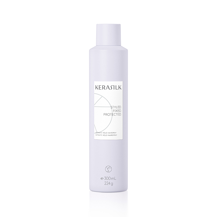 Helle Verpackung des ultimate hairsprays der neuen Kerasilk Produktserie 2025
