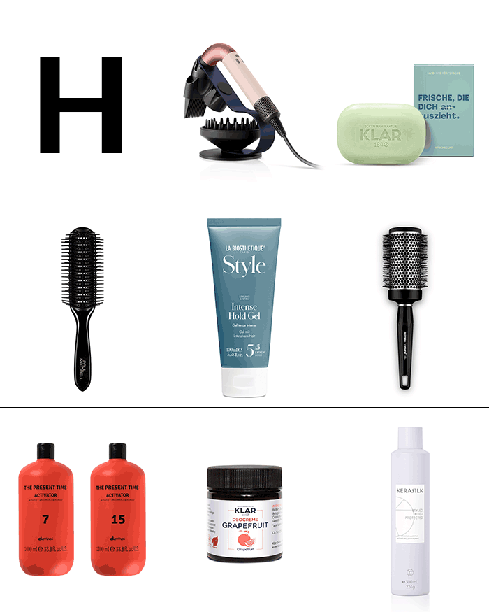 Bewegte Darstellung neuer Haarpflegeprodukte für Frühling 2025, die nacheinander eingeblendet werden