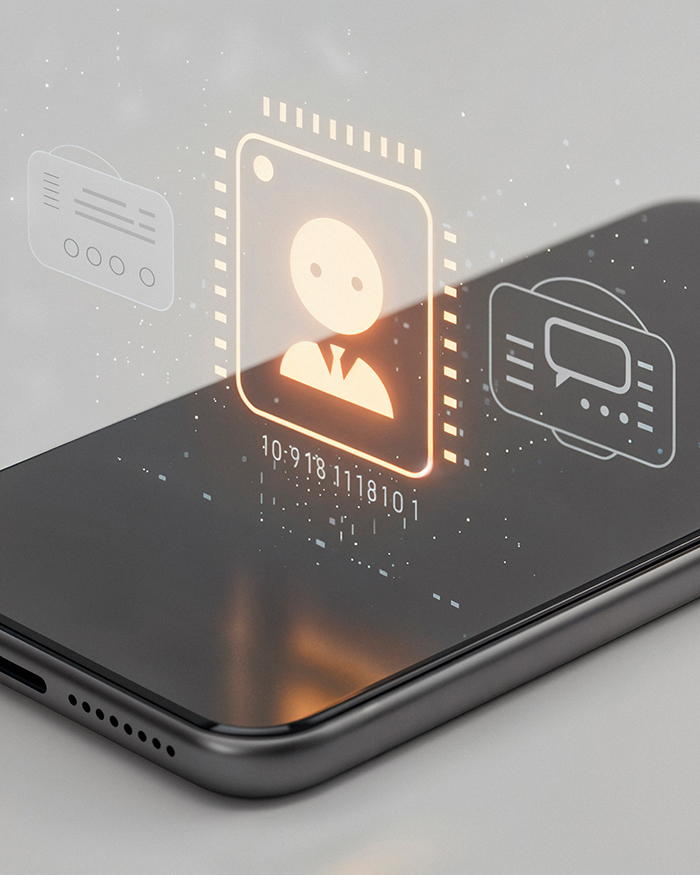 Smartphone mit KI-Symbol für die digitale Terminbuchung im Friseursalon